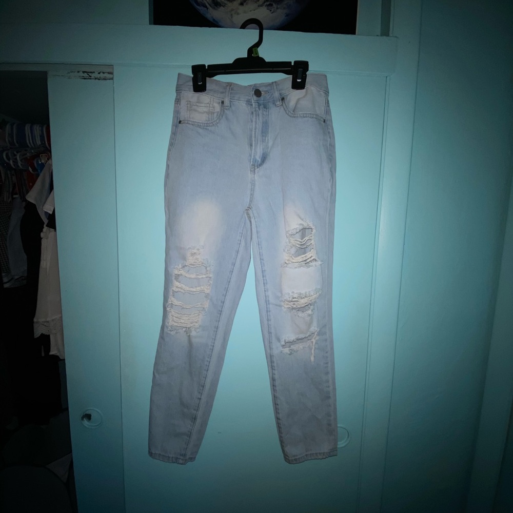 Light Blue Mom Jeans with Rips